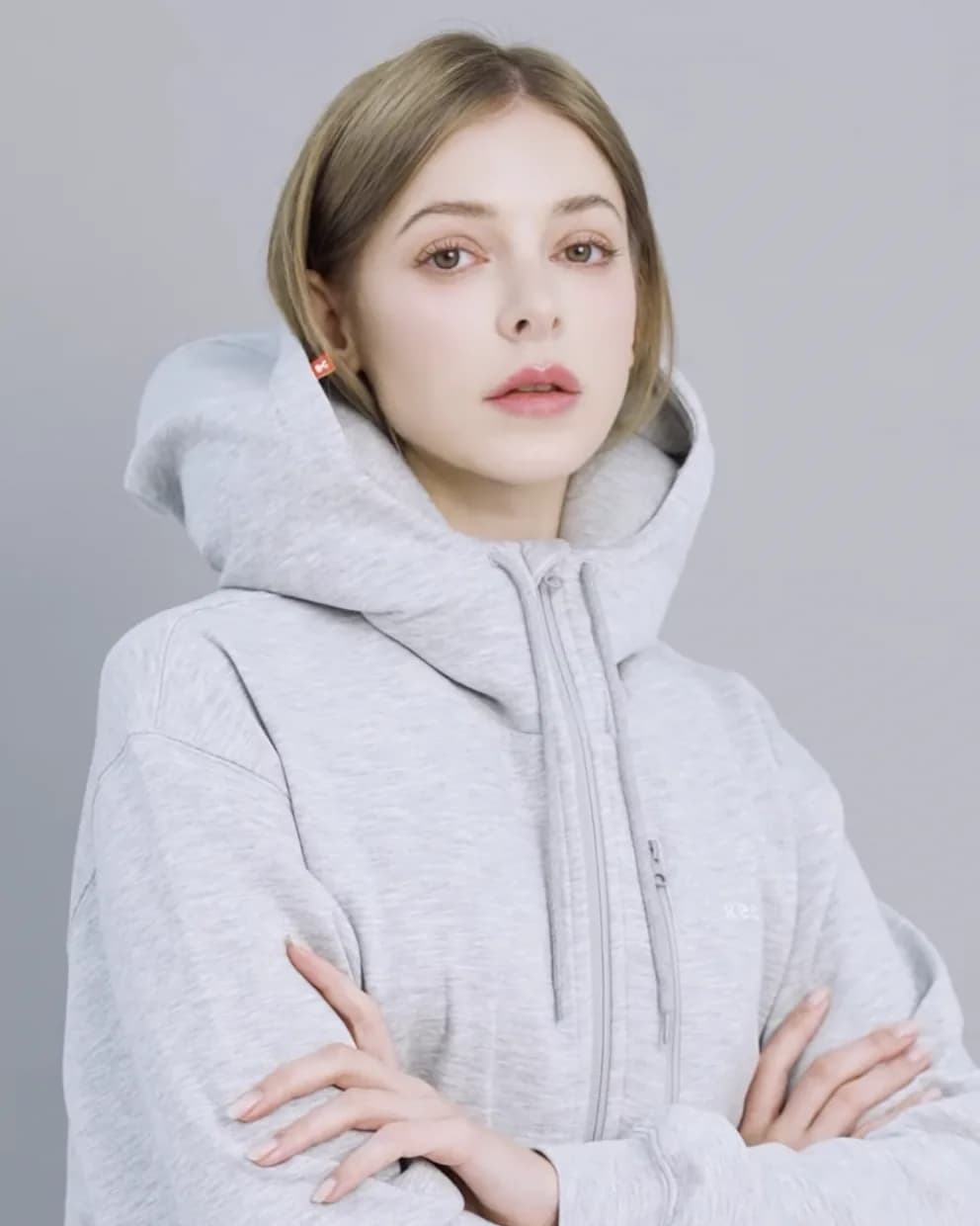 Grey hooded clothing